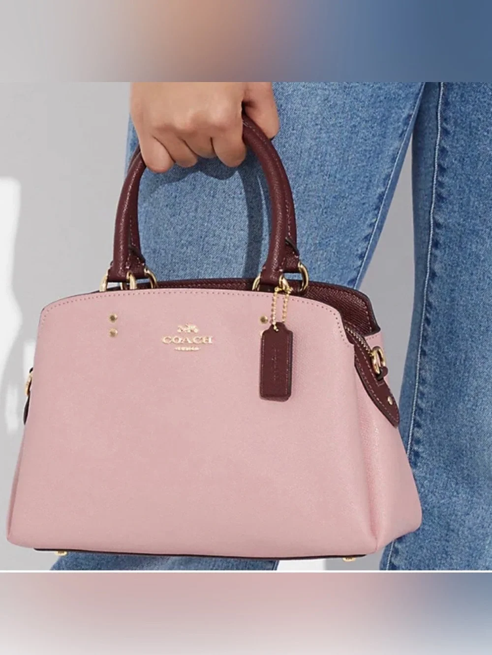 Coach Pink Mini Satchel with Dark Brown Handles *New*
